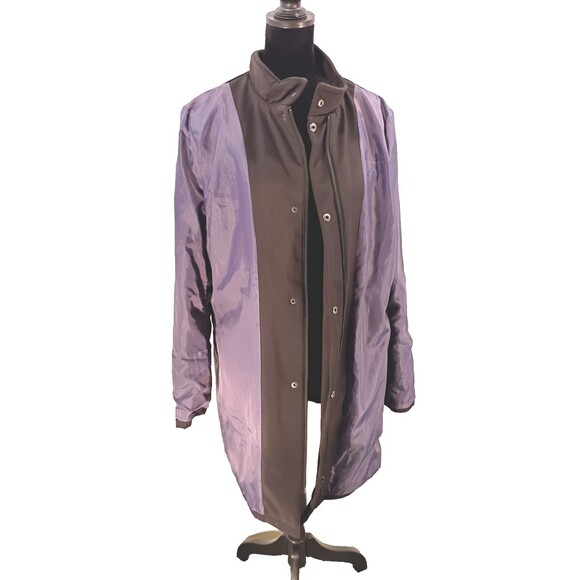 Black Car Coat Mid Length Size L Zip Snap Stand Up Mandarin Collar Lined Pockets - Picture 14 of 16